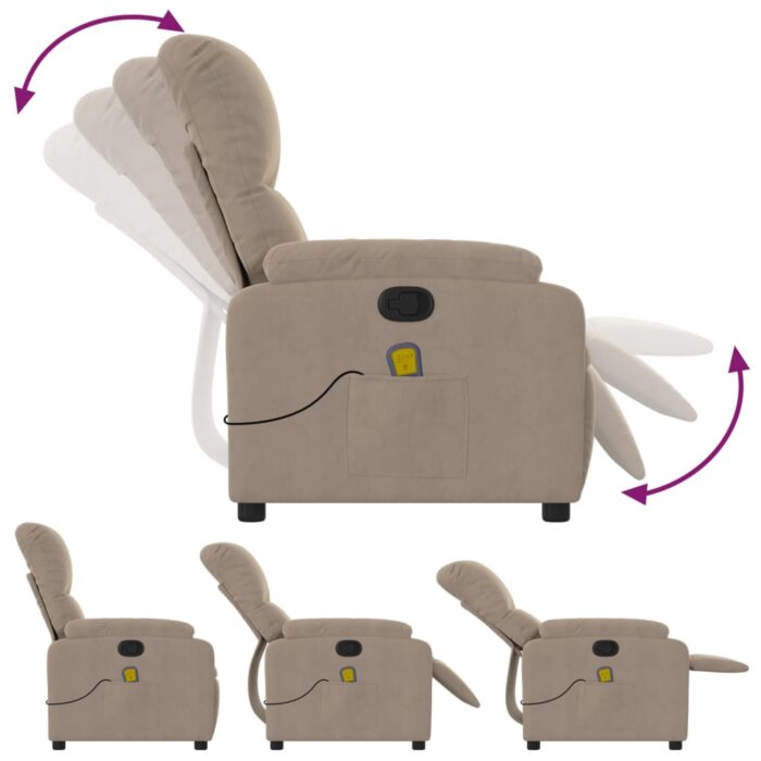 Fauteuil inclinable de massage taupe tissu microfibre – Image 3