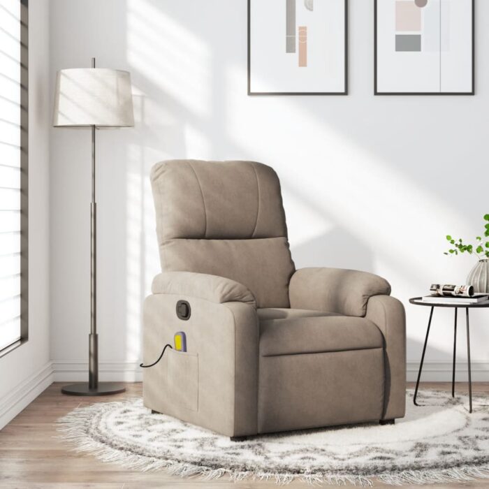 Fauteuil inclinable de massage taupe tissu microfibre – Image 1