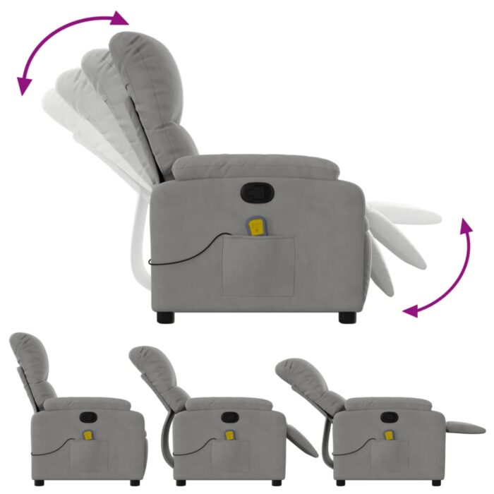 Fauteuil inclinable de massage gris clair tissu microfibre – Image 3