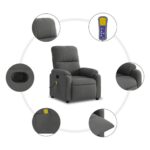 Fauteuil inclinable de massage gris foncé tissu microfibre – Image 4