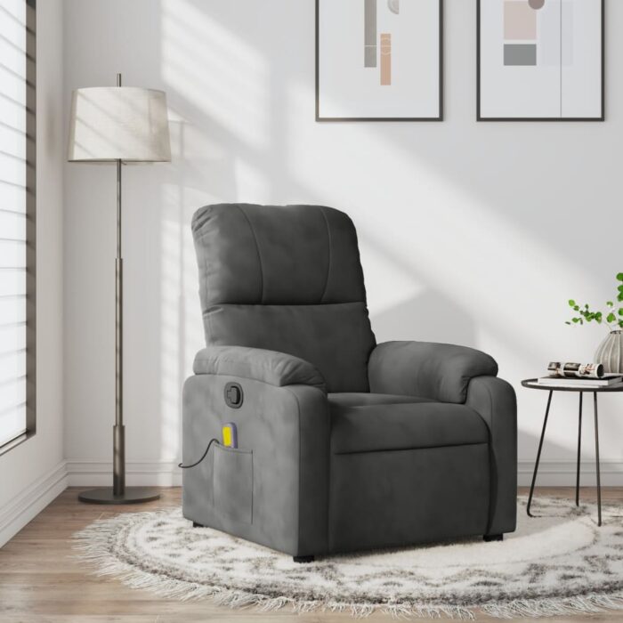 Fauteuil inclinable de massage gris foncé tissu microfibre – Image 1