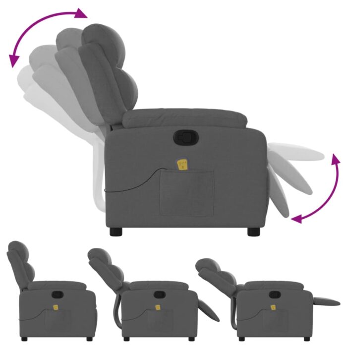 Fauteuil de massage inclinable Gris foncé Tissu – Image 3