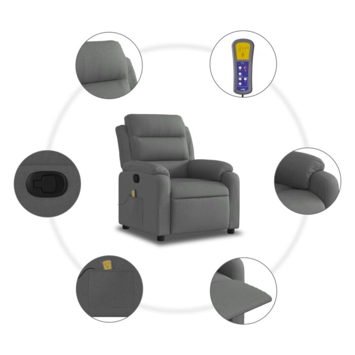 Fauteuil de massage inclinable Gris foncé Tissu – Image 4