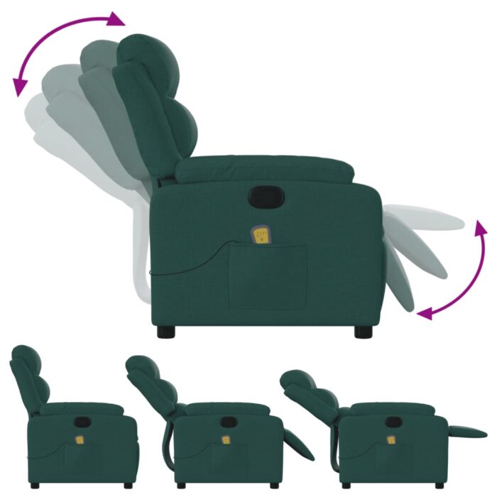 Fauteuil de massage inclinable Vert foncé Tissu – Image 3