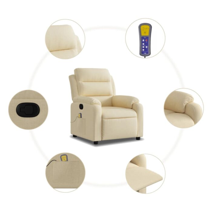 Fauteuil de massage inclinable Crème Tissu – Image 4
