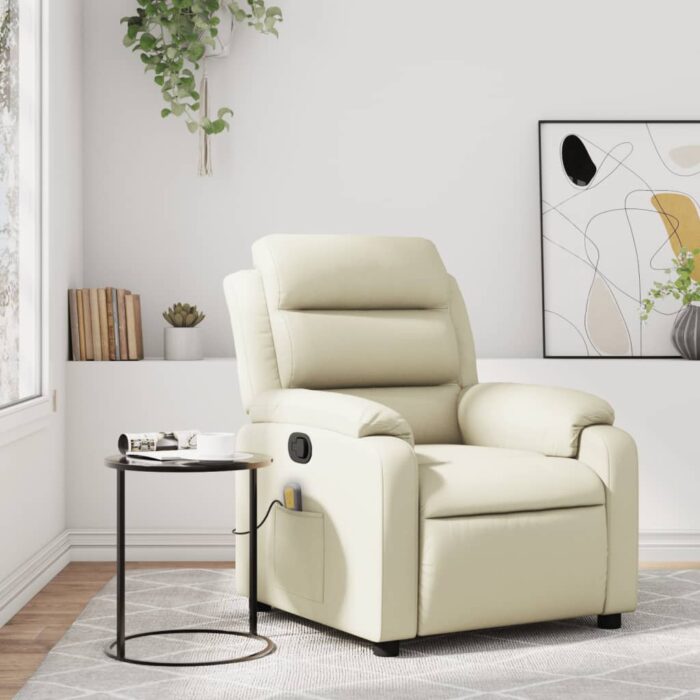 Fauteuil inclinable de massage Crème Similicuir – Image 1