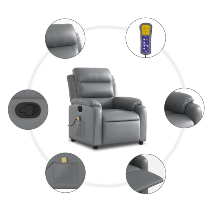 Fauteuil de massage inclinable Gris Similicuir – Image 4
