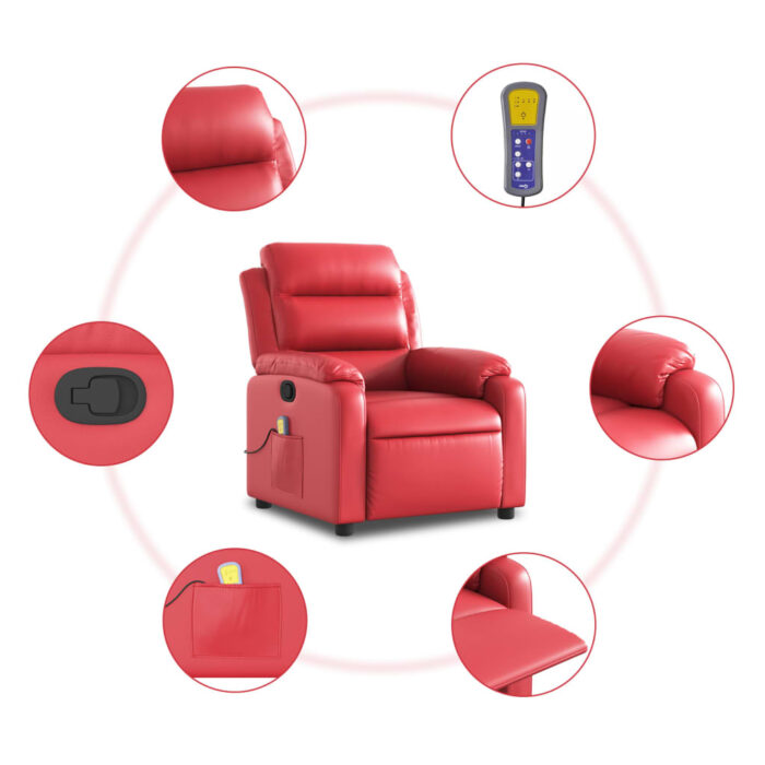 Fauteuil de massage inclinable rouge similicuir – Image 4