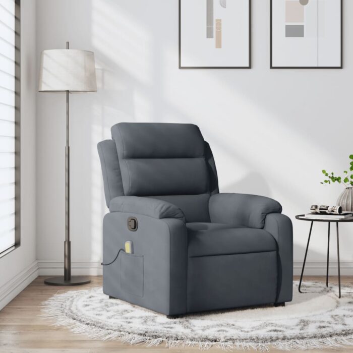 Fauteuil de massage inclinable gris foncé velours – Image 1