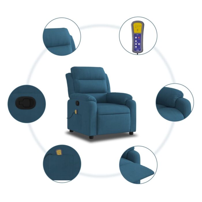 Fauteuil inclinable de massage bleu velours – Image 4