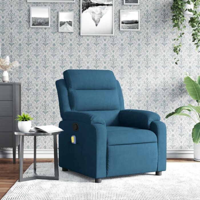 Fauteuil inclinable de massage bleu velours – Image 1