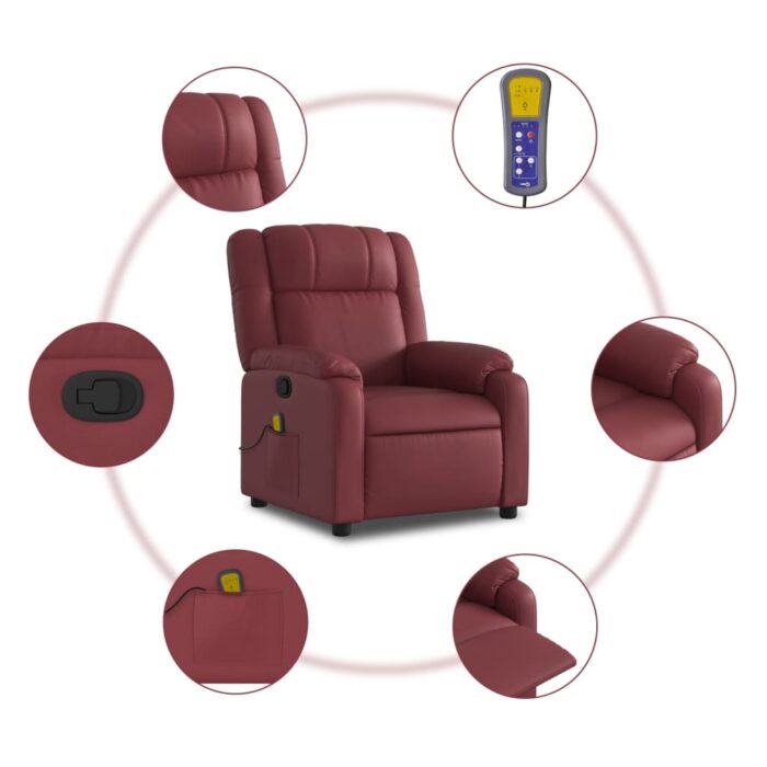 Fauteuil de massage inclinable Rouge bordeaux Similicuir – Image 4