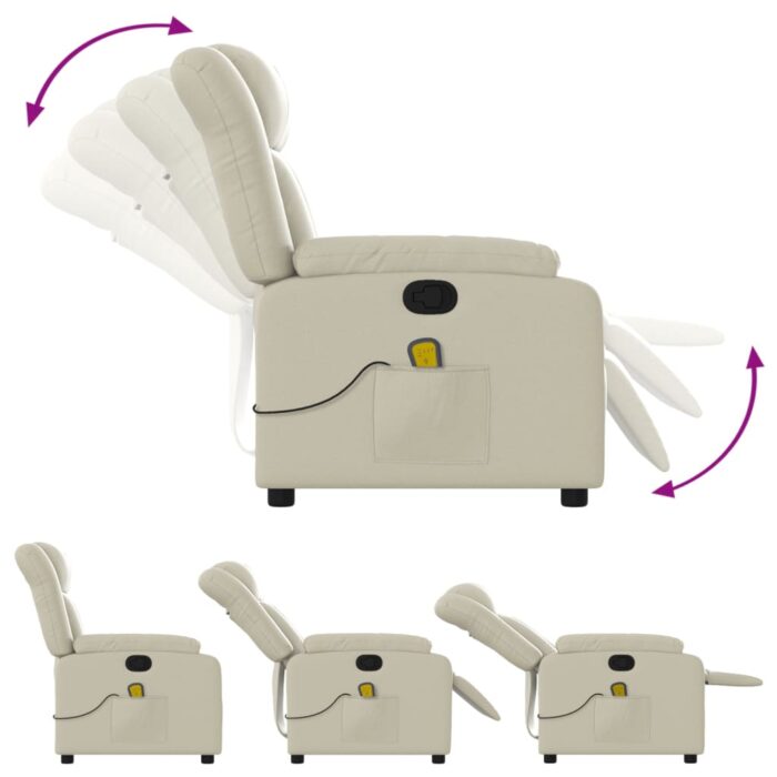 Fauteuil inclinable de massage Crème Similicuir – Image 3