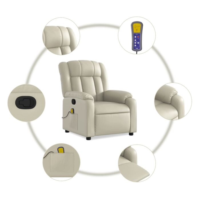 Fauteuil inclinable de massage Crème Similicuir – Image 4