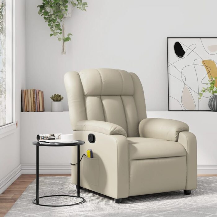 Fauteuil inclinable de massage Crème Similicuir – Image 1