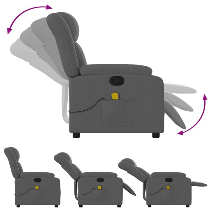Fauteuil de massage inclinable Gris foncé Tissu – Image 3