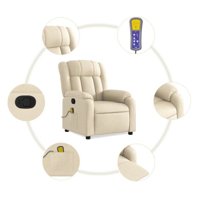 Fauteuil de massage inclinable Crème Tissu – Image 4