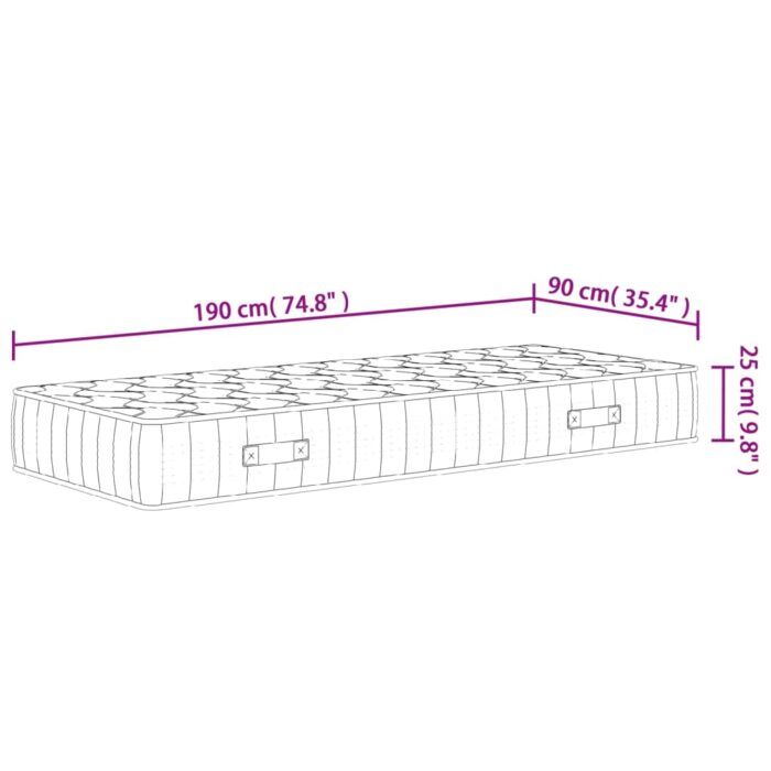 Matelas à ressorts ensachés dureté moyenne 90x190 cm – Image 6