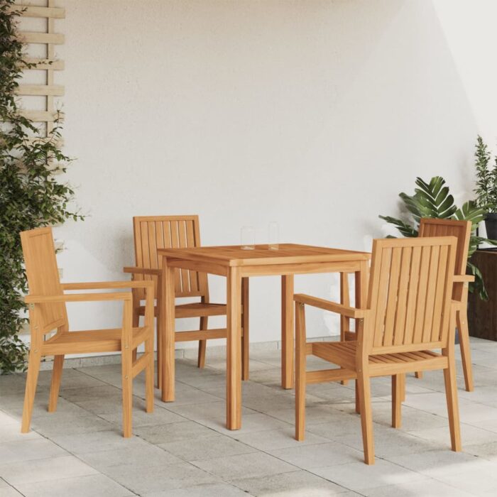 Chaises de jardin empilables lot de 4 56,5x57,5x91 cm bois teck – Image 1