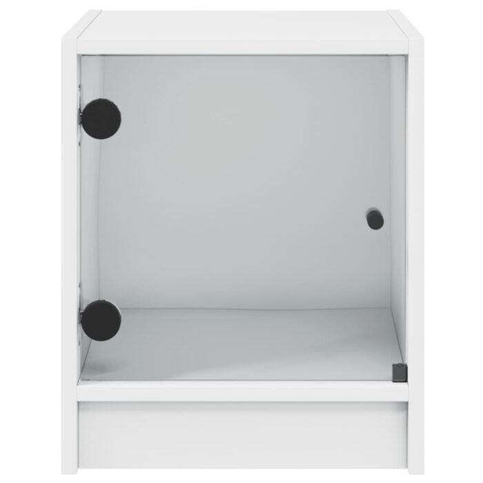 Table de chevet avec porte en verre blanc 35x37x42 cm – Image 4