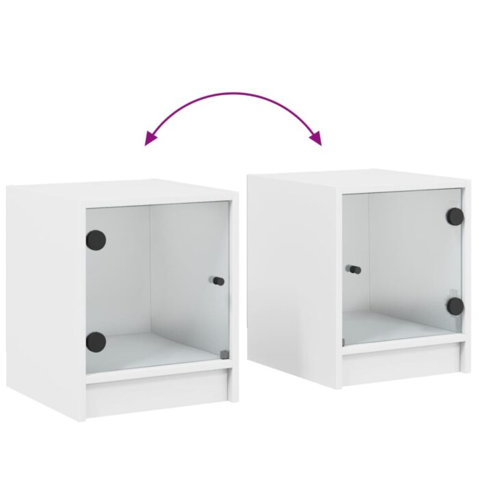 Table de chevet avec porte en verre blanc 35x37x42 cm – Image 7