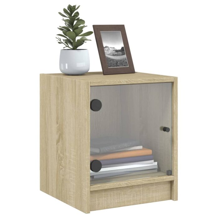 Tables de chevet et portes vitrées 2pcs chêne sonoma 35x37x42cm – Image 2