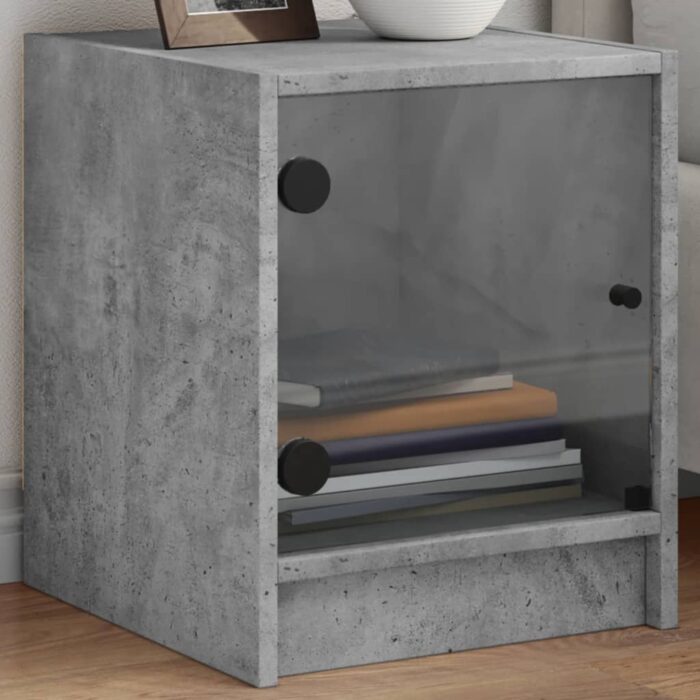 Tables de chevet et portes vitrées 2 pcs gris béton 35x37x42 cm – Image 1