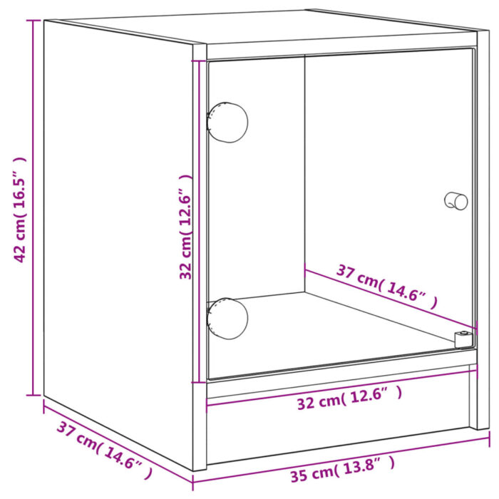 Table de chevet avec porte en verre chêne fumé 35x37x42 cm – Image 10