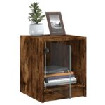Table de chevet avec porte en verre chêne fumé 35x37x42 cm – Image 3