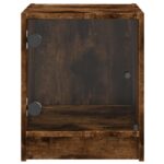 Table de chevet avec porte en verre chêne fumé 35x37x42 cm – Image 4
