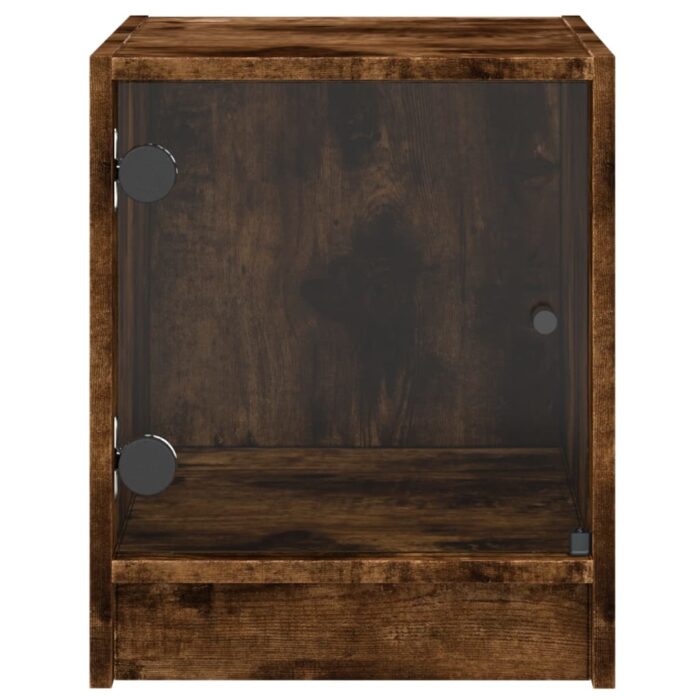 Table de chevet avec porte en verre chêne fumé 35x37x42 cm – Image 4