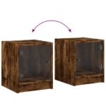 Table de chevet avec porte en verre chêne fumé 35x37x42 cm – Image 7