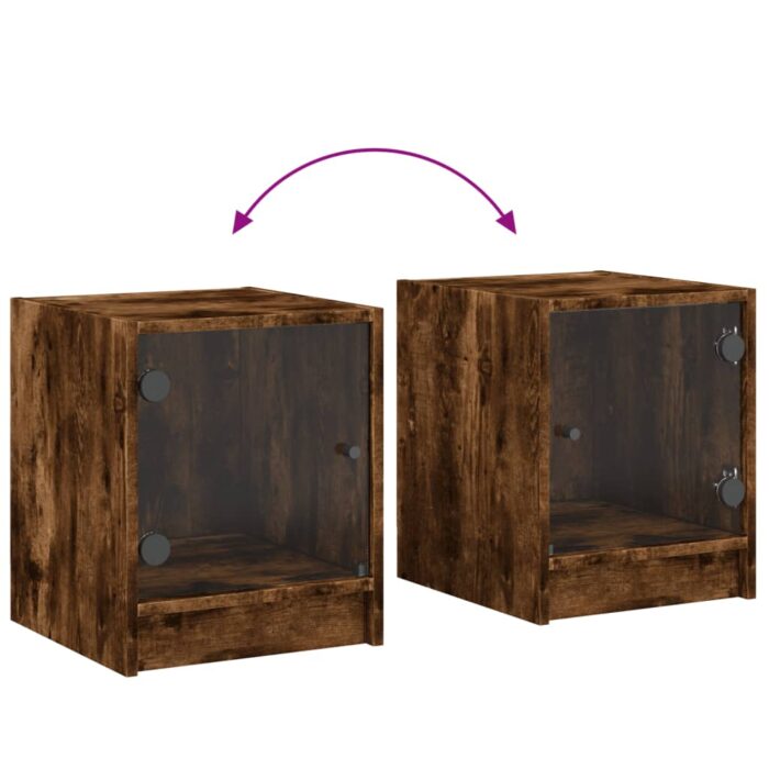 Table de chevet avec porte en verre chêne fumé 35x37x42 cm – Image 7