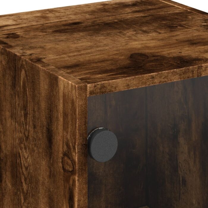 Table de chevet avec porte en verre chêne fumé 35x37x42 cm – Image 8