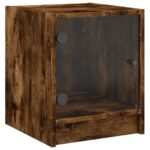 Tables de chevet et portes vitrées 2 pcs chêne fumé 35x37x42 cm – Image 4