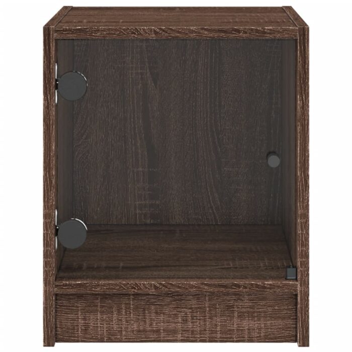 Table de chevet avec porte en verre chêne marron 35x37x42 cm – Image 4
