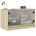 Meuble TV avec portes en verre chêne sonoma 68x37x42 cm – Image 2