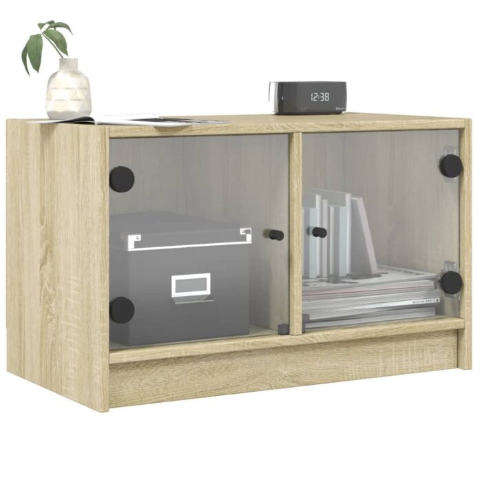 Meuble TV avec portes en verre chêne sonoma 68x37x42 cm – Image 2