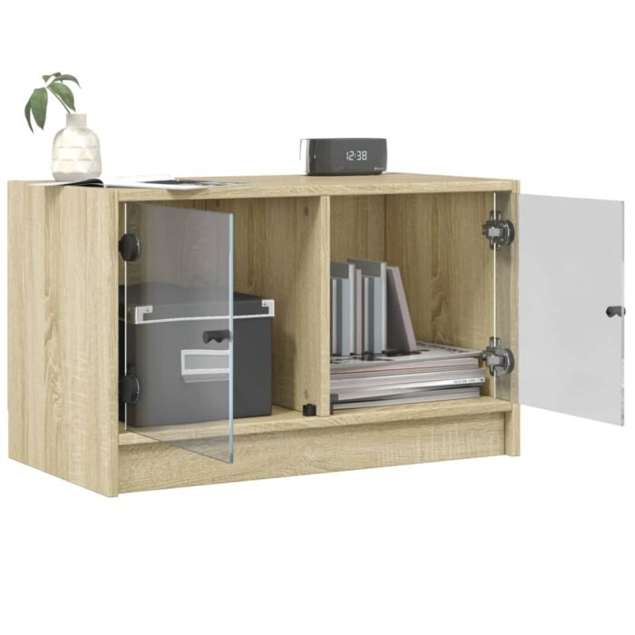 Meuble TV avec portes en verre chêne sonoma 68x37x42 cm – Image 3