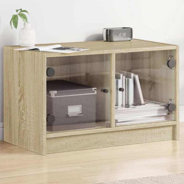 Meuble TV avec portes en verre chêne sonoma 68x37x42 cm – Image 1