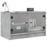 Meuble TV avec portes en verre gris béton 68x37x42 cm – Image 2