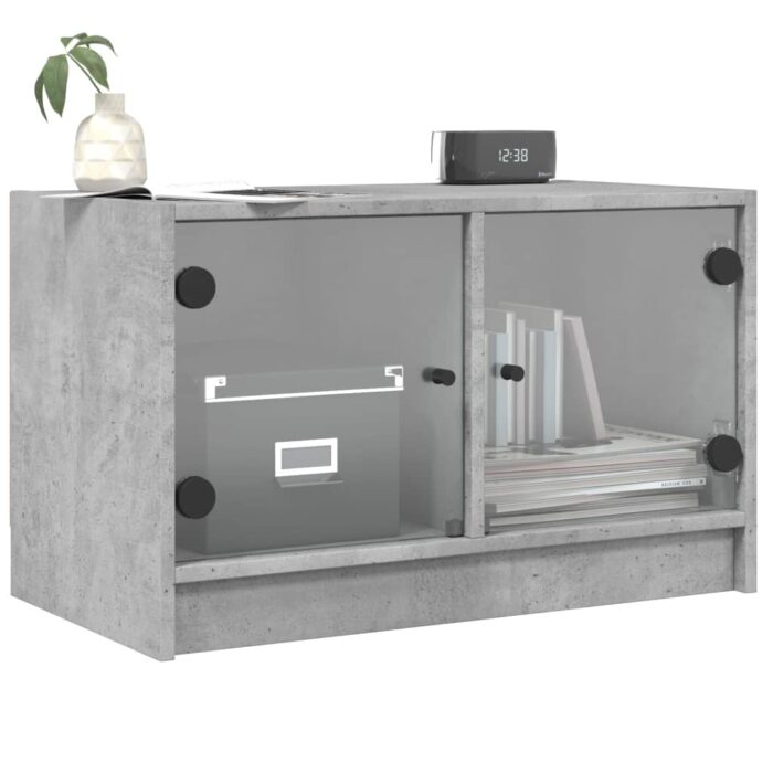 Meuble TV avec portes en verre gris béton 68x37x42 cm – Image 2