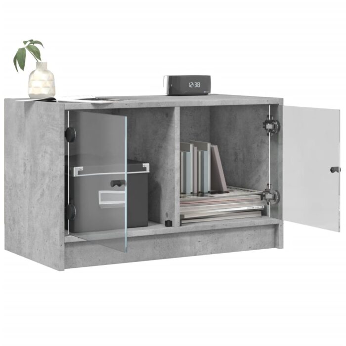 Meuble TV avec portes en verre gris béton 68x37x42 cm – Image 3