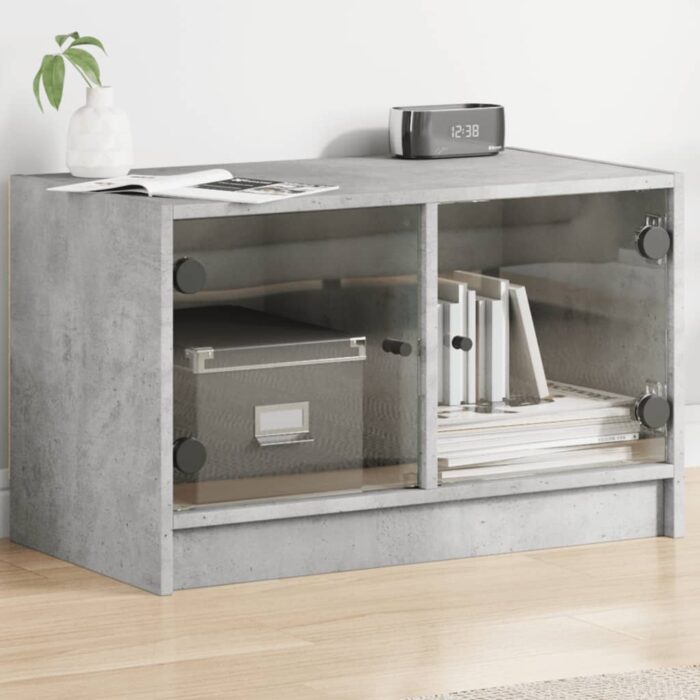 Meuble TV avec portes en verre gris béton 68x37x42 cm – Image 1