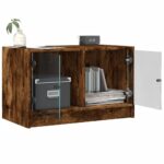 Meuble TV avec portes en verre chêne fumé 68x37x42 cm – Image 3