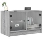 Meuble TV avec portes en verre sonoma gris 68x37x42 cm – Image 2