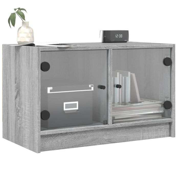 Meuble TV avec portes en verre sonoma gris 68x37x42 cm – Image 2