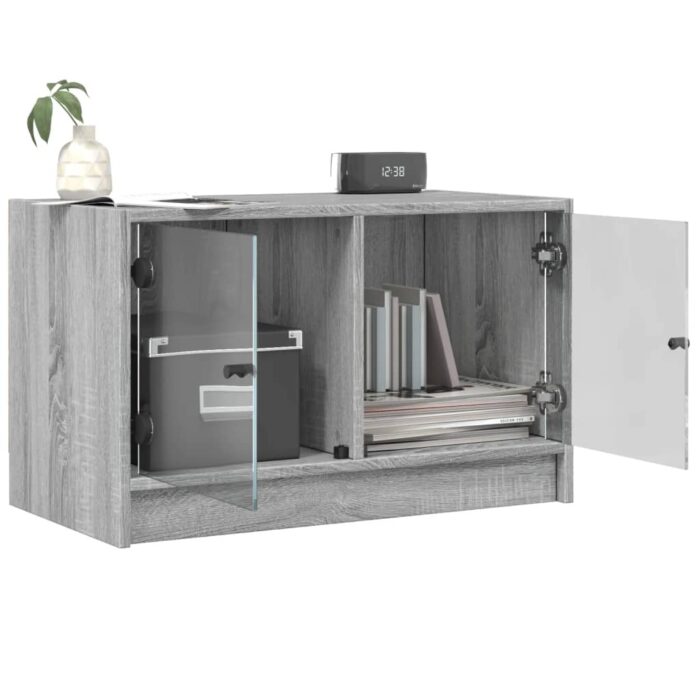 Meuble TV avec portes en verre sonoma gris 68x37x42 cm – Image 3