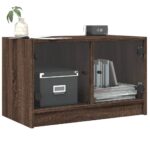 Meuble TV avec portes en verre chêne marron 68x37x42 cm – Image 2