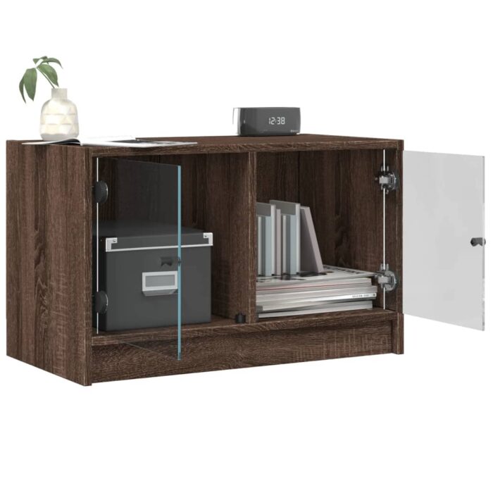 Meuble TV avec portes en verre chêne marron 68x37x42 cm – Image 3